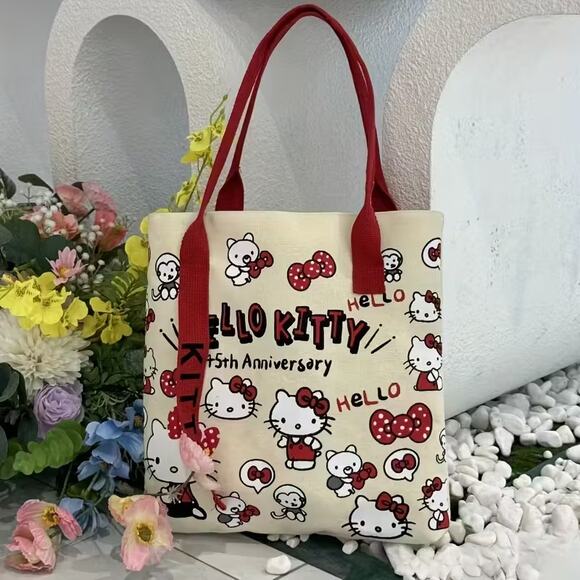 Sanrio Hello Kitty Canvas Reusable Zipper Canvas Tote Bag - Picture 1 of 2